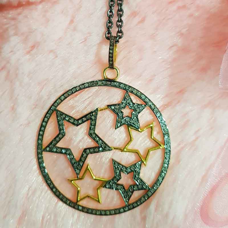 Round Designed Pave Diamond Handmade Style Multi Star Pendent