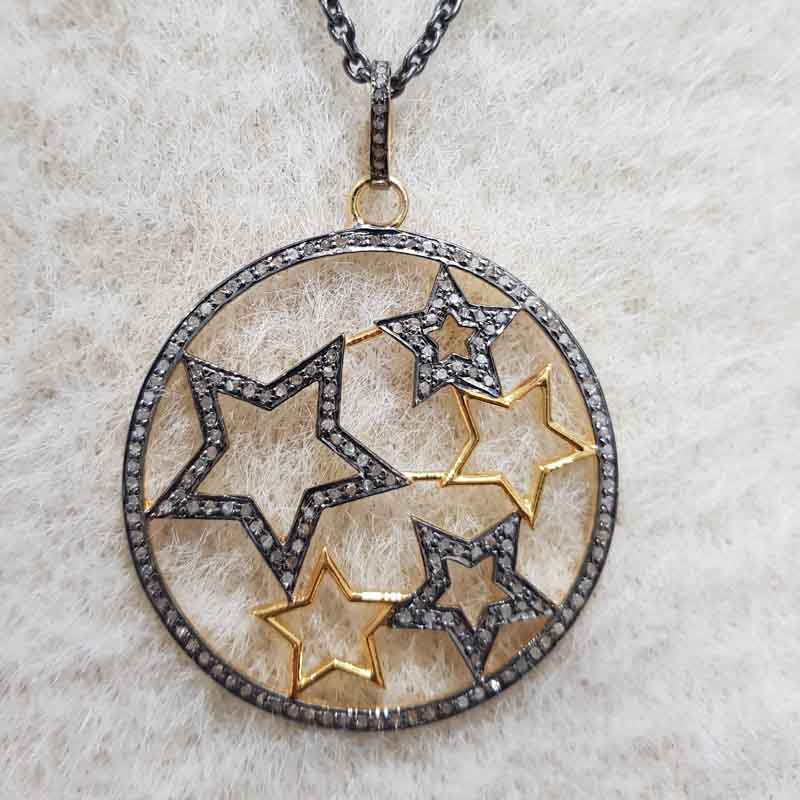 Round Designed Pave Diamond Handmade Style Multi Star Pendent