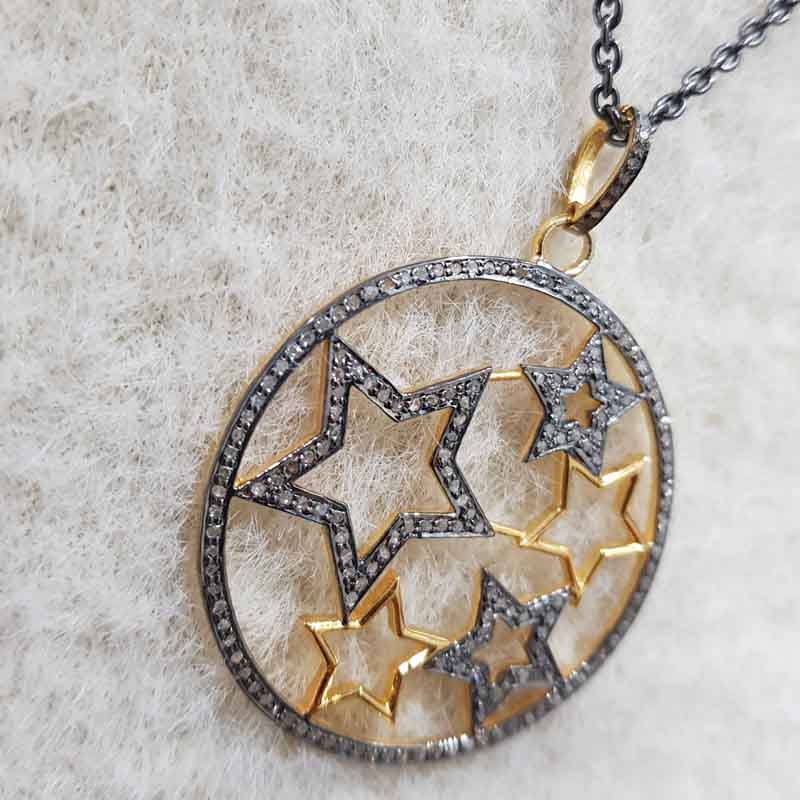 Round Designed Pave Diamond Handmade Style Multi Star Pendent