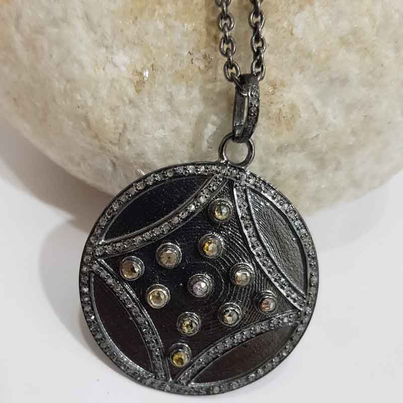 Round Fancy Designer Pendent With Pave Diamond layers