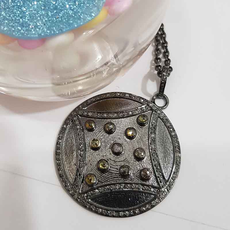 Round Fancy Designer Pendent With Pave Diamond layers