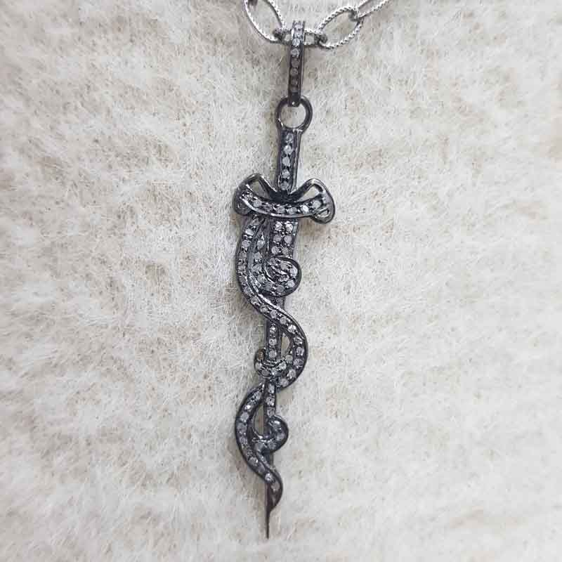 Black Beautiful Snake Designed Pave Diamond Sterling Silver Pendent