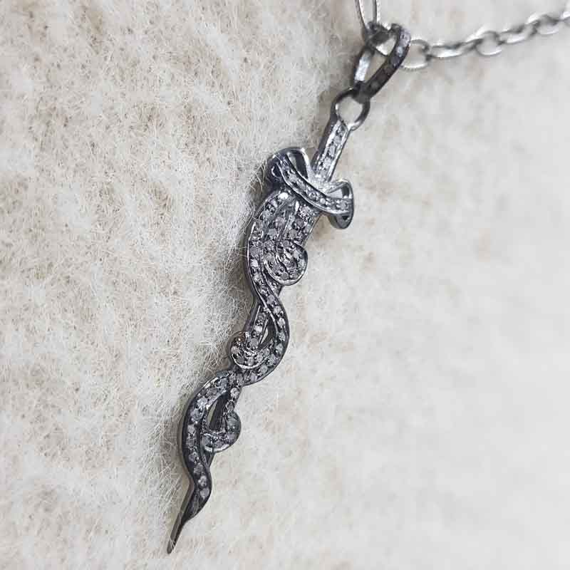 Black Beautiful Snake Designed Pave Diamond Sterling Silver Pendent