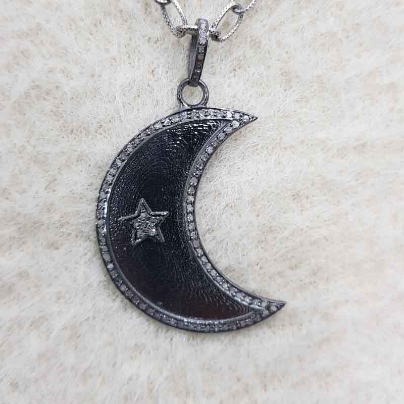 Stylish Moon with star Pave Diamond pendent