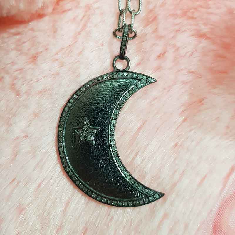 Stylish Moon with star Pave Diamond pendent