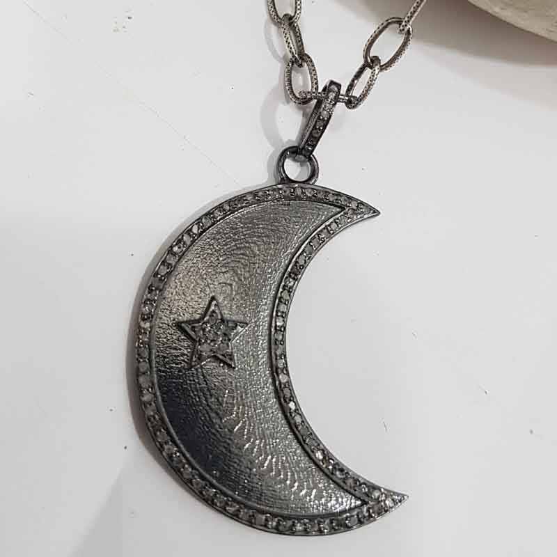 Stylish Moon with star Pave Diamond pendent