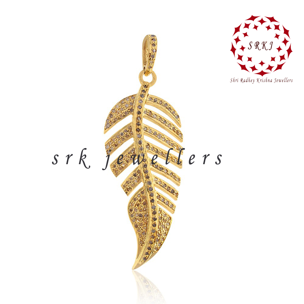 Attractive Pave Diamond Handmade Leaf Designer Pendent