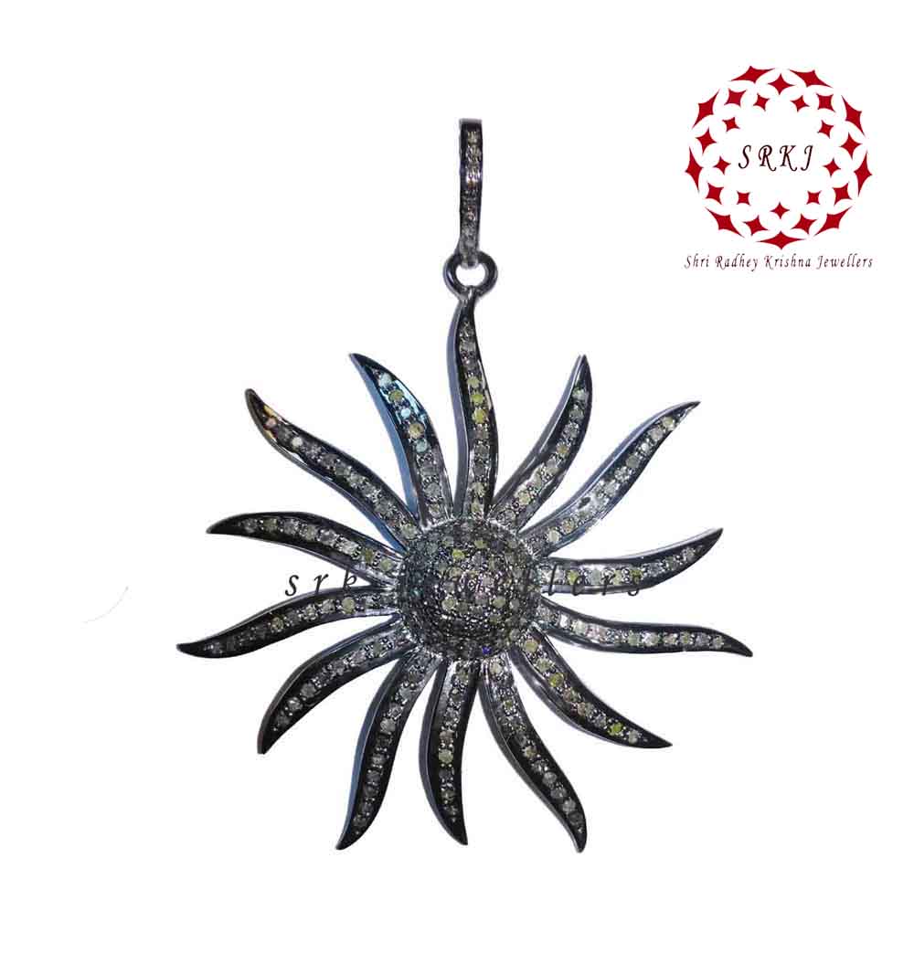 Beautiful Sunburst Pave Diamond Pendent