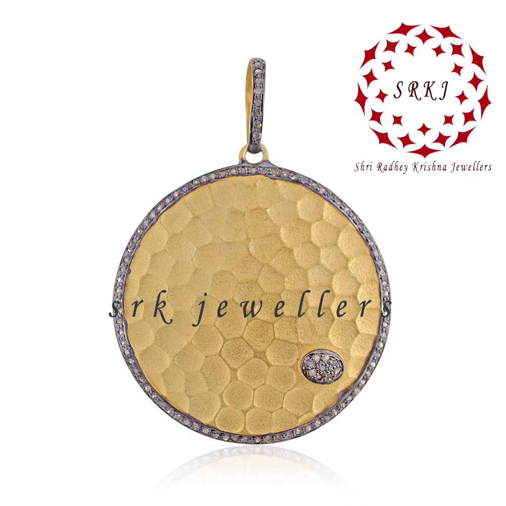 Attractive Pave Diamond Handmade Round Disk Pendent