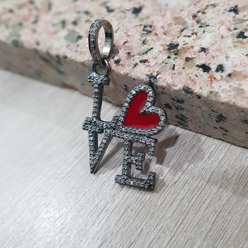 Glamorous Designer Handmade Love Pendant With Pave Diamond