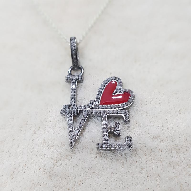 Glamorous Designer Handmade Love Pendant With Pave Diamond