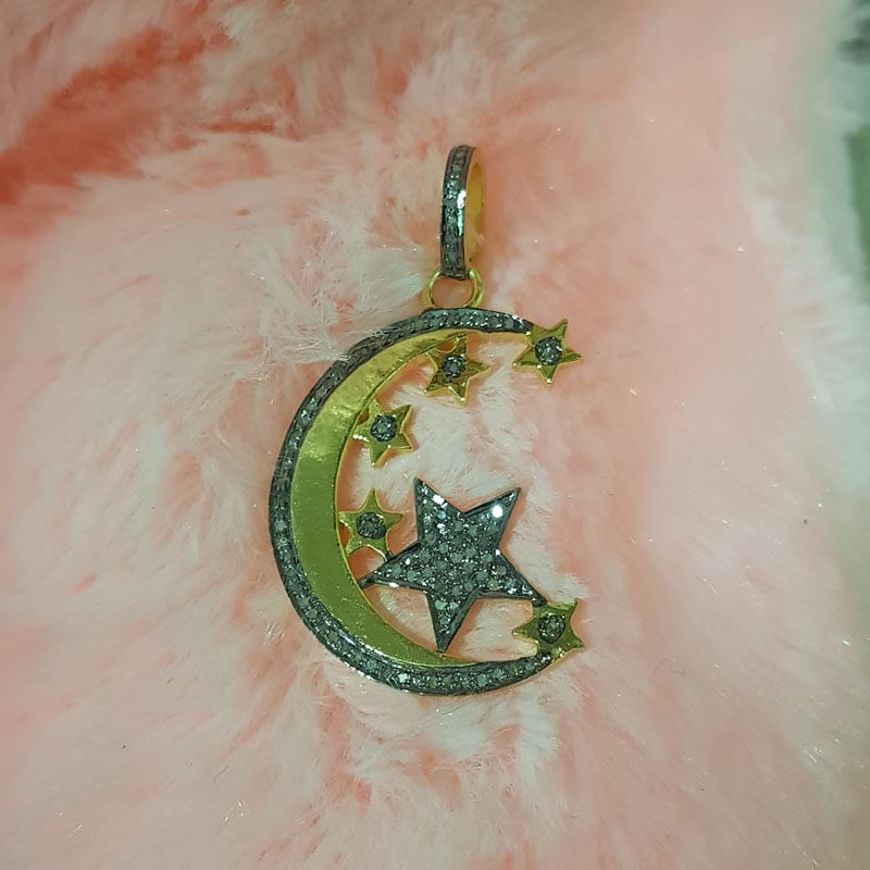 Attractive Pave Diamond Handmade Beautiful Moon Pendant With Star