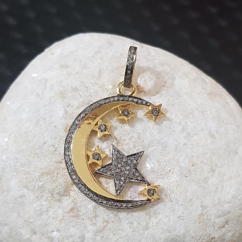 Attractive Pave Diamond Handmade Beautiful Moon Pendant With Star