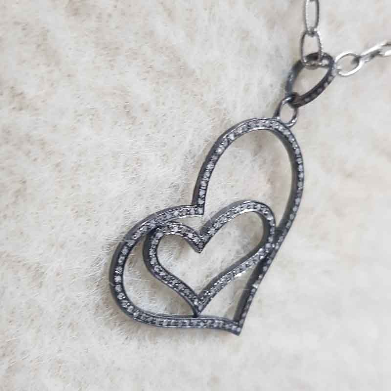 925 Sterling Silver Pave Diamond Joined Heart Pendent