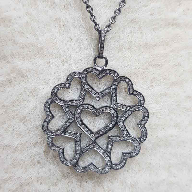 Joined Heart Flower Style Pendent With Pave Layers