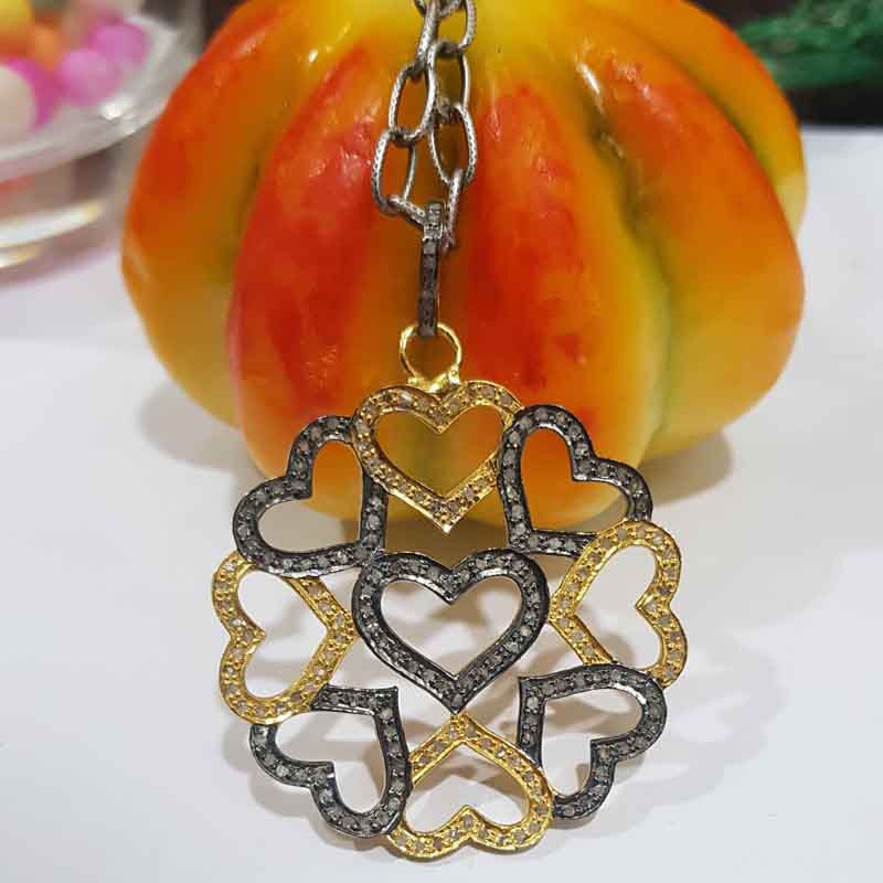 Joined Heart Flower Style Pendent With Pave Layers