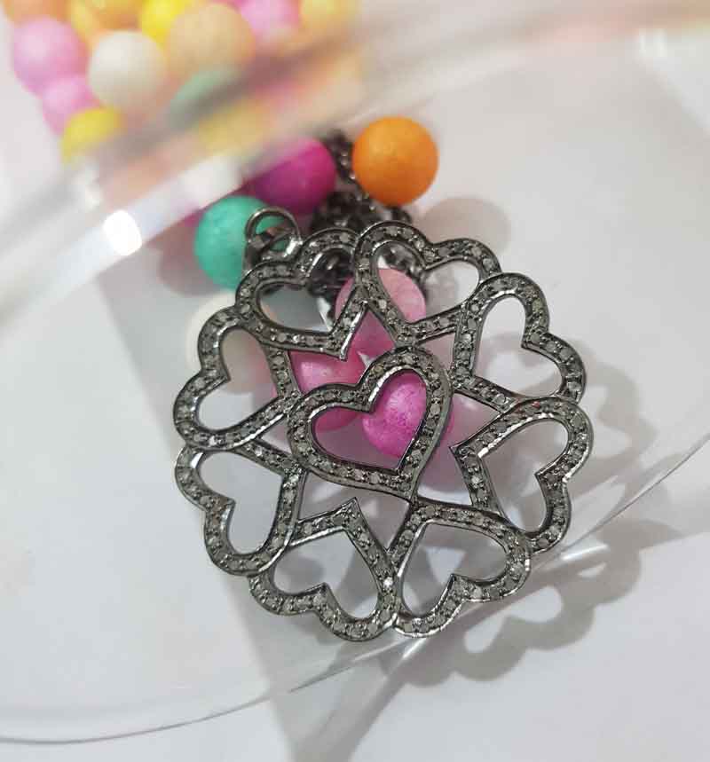 Joined Heart Flower Style Pendent With Pave Layers