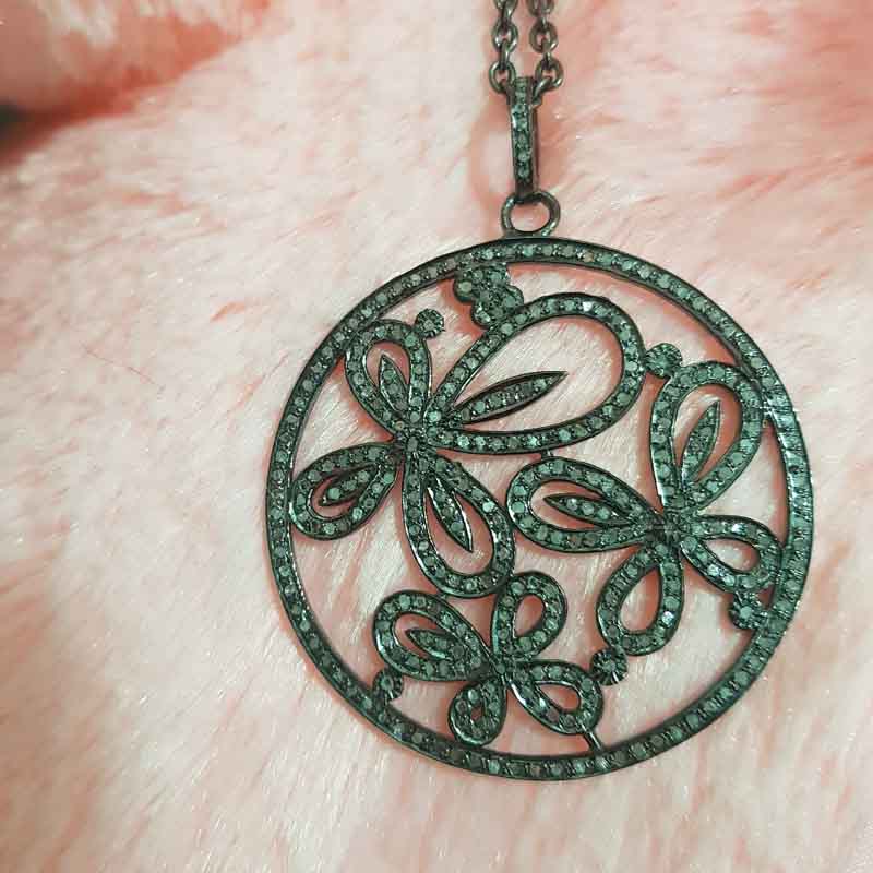 Round Designer Flower Style Pave Diamond Fancy Pendent