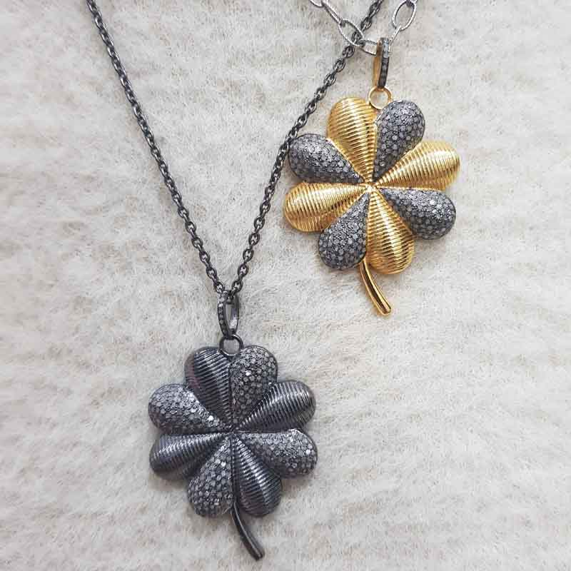 Antique Finish Designer Yellow And Black Rhodium Plated Flower Pendent