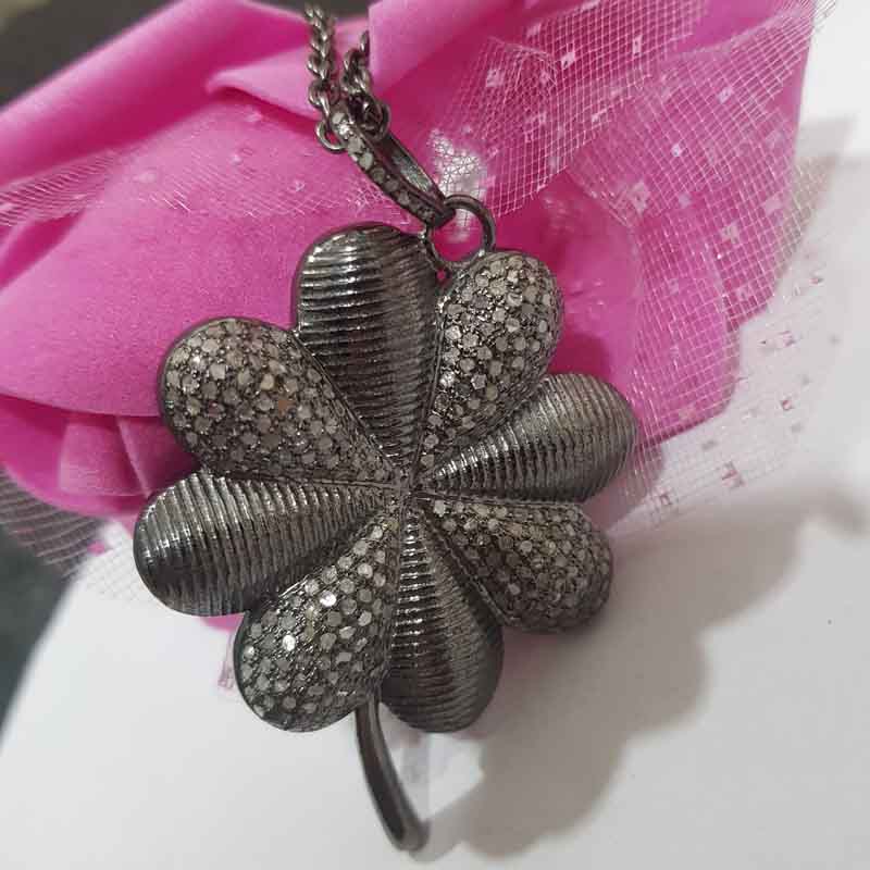 Antique Finish Designer Yellow And Black Rhodium Plated Flower Pendent