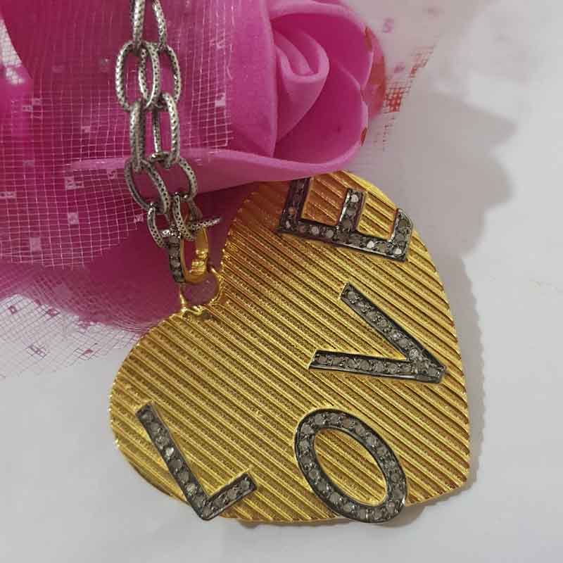 Heart Style Pave Diamond Handmade Love Designer Pendent