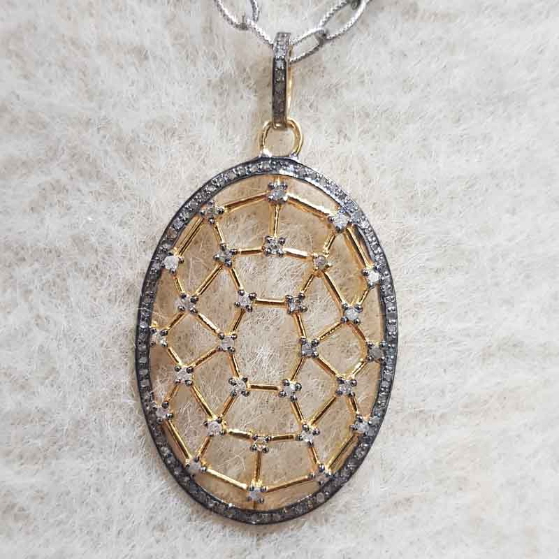 Oval Shaped Fancy Designer Pave Diamond Pendent