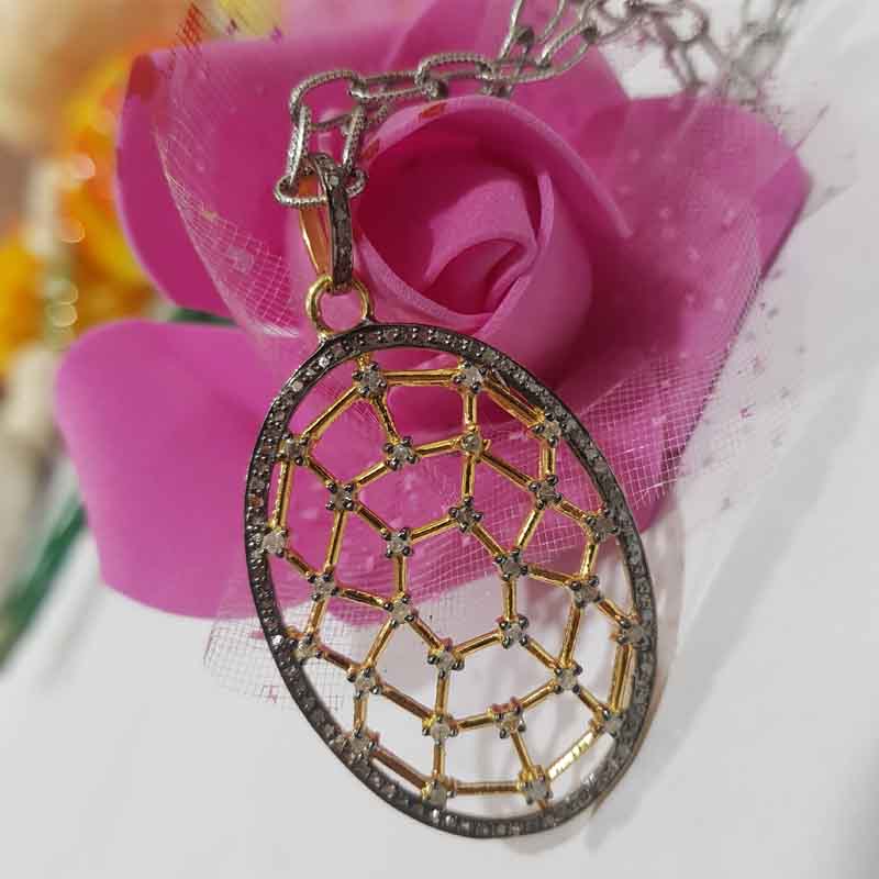 Oval Shaped Fancy Designer Pave Diamond Pendent