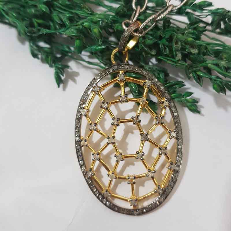 Oval Shaped Fancy Designer Pave Diamond Pendent