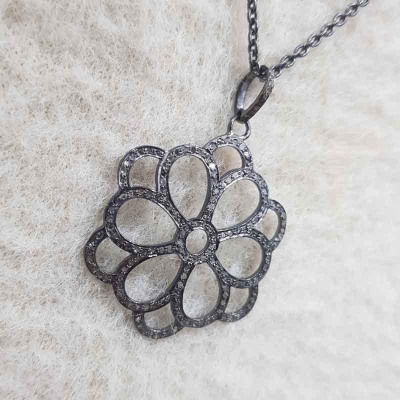 Fancy Style Pave Diamond Flower Designed Pendent