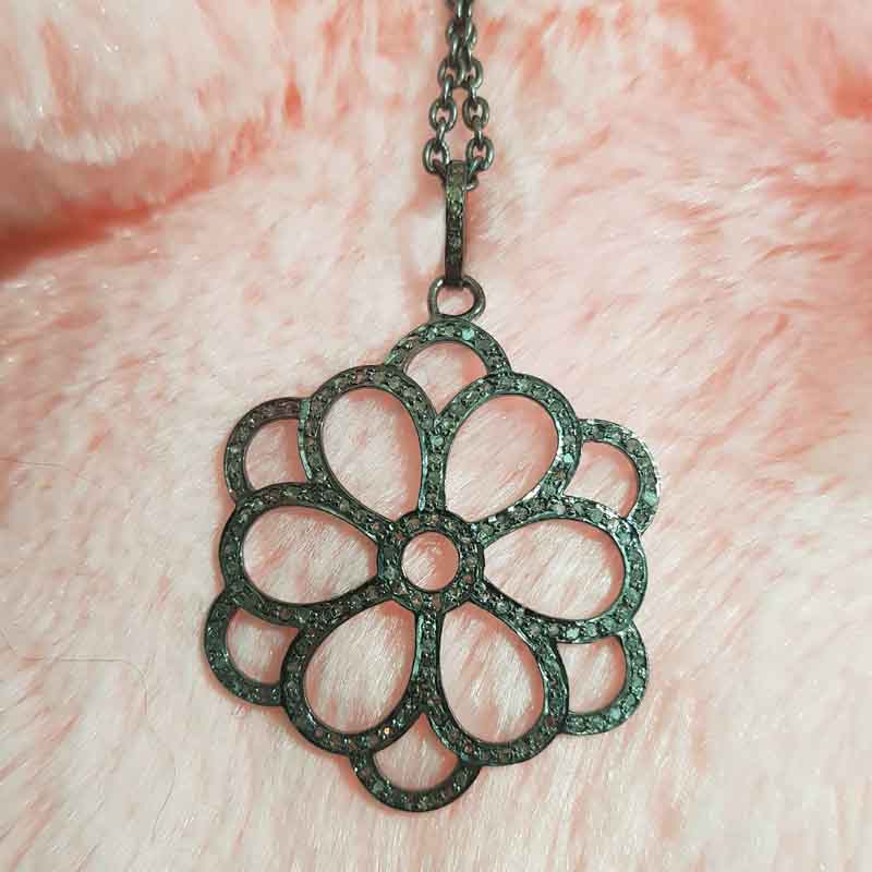 Fancy Style Pave Diamond Flower Designed Pendent