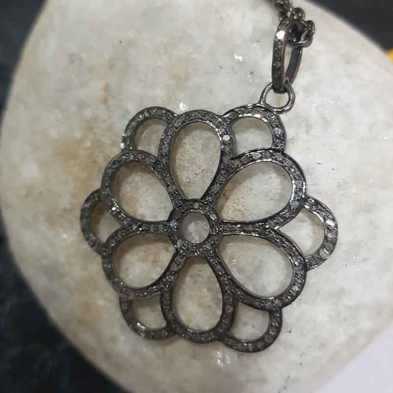 Fancy Style Pave Diamond Flower Designed Pendent