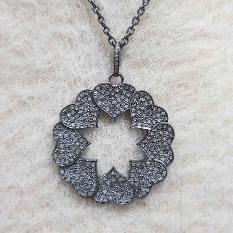 Joined Heart Flower Style Pendent With Pave Layers