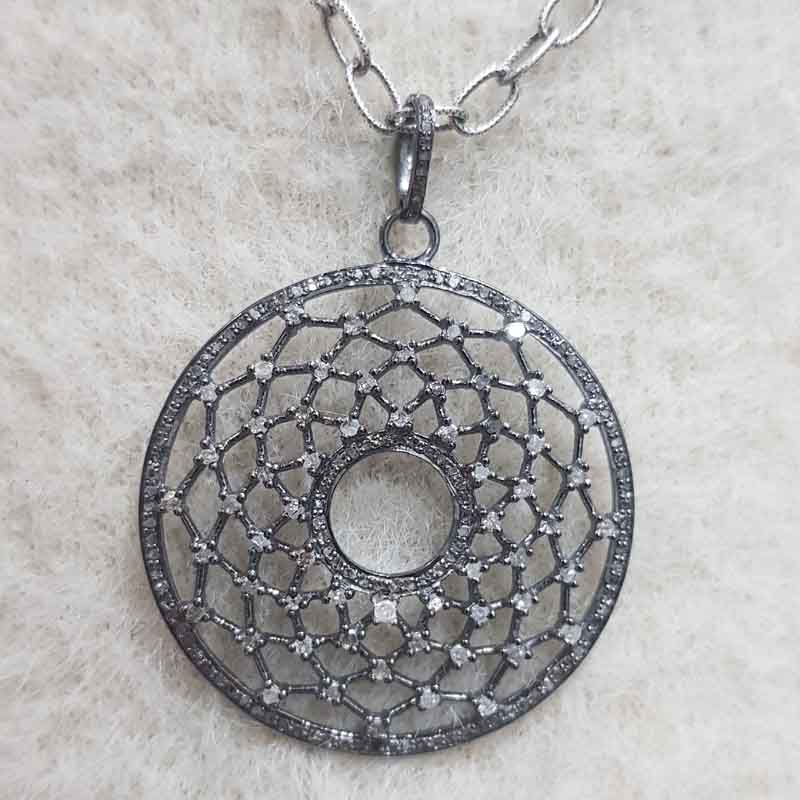 Round Designer Pave Diamond Fancy Pendent