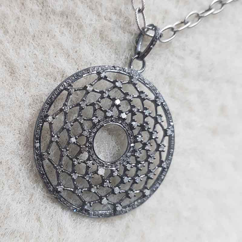 Round Designer Pave Diamond Fancy Pendent