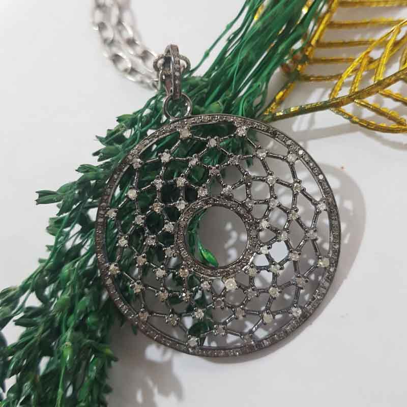 Round Designer Pave Diamond Fancy Pendent