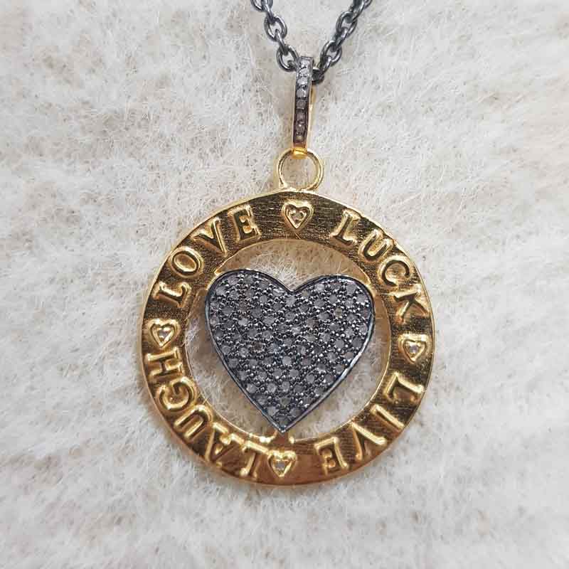 Beautifully Designed Round Disk Joined Little Pave Diamond Heart Pendent