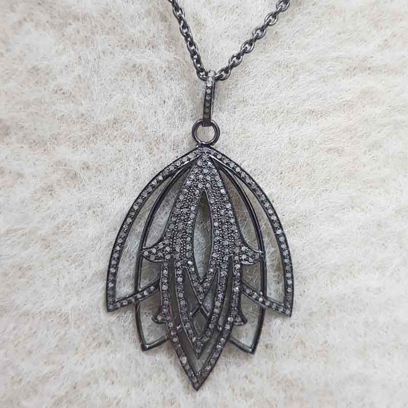 Lotus Flower Style Pave Diamond pendent