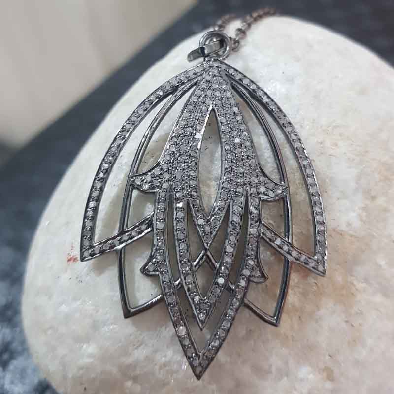 Lotus Flower Style Pave Diamond pendent