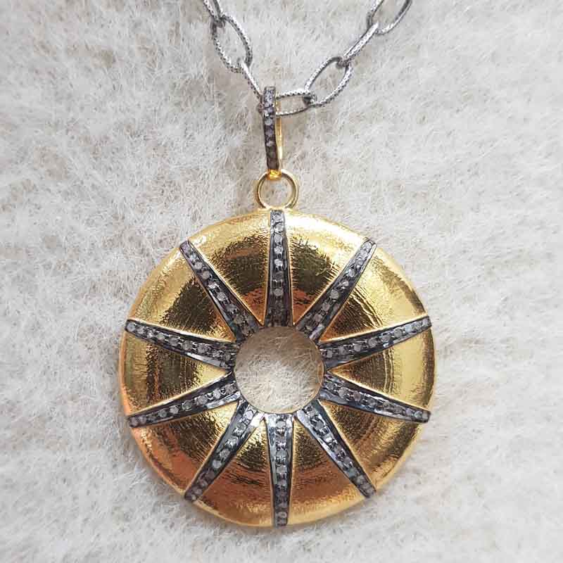 Yellow Round Sunburst Pendent With Pave Layers