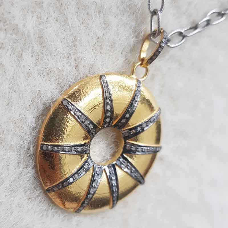 Yellow Round Sunburst Pendent With Pave Layers