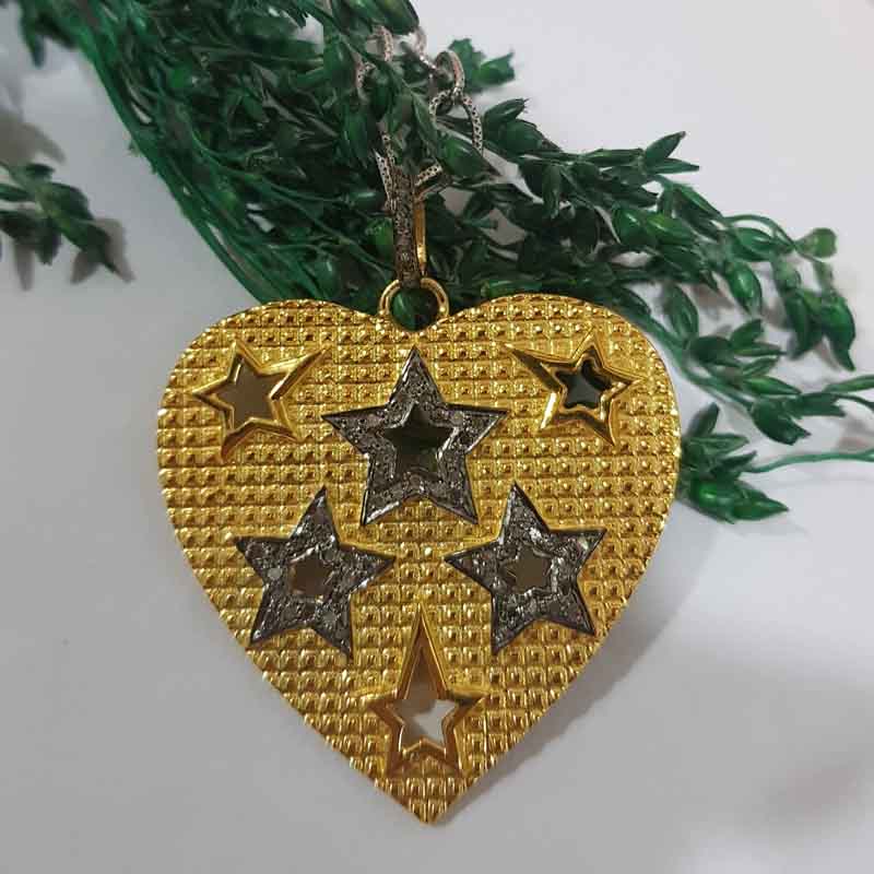 Antique Finish Designer Heart With Stars Pendent