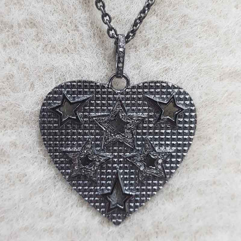 Antique Finish Designer Heart With Stars Pendent