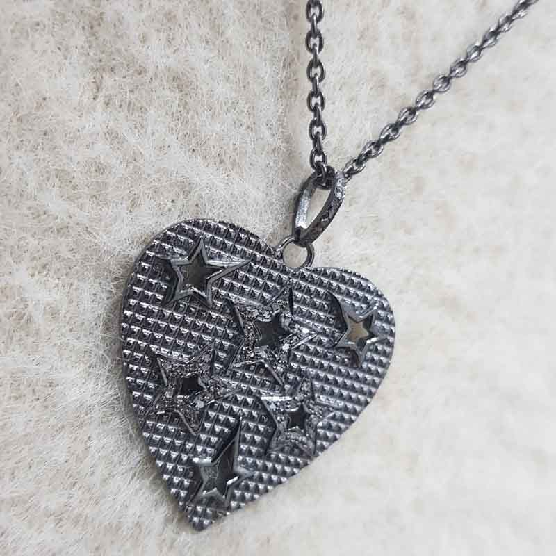 Antique Finish Designer Heart With Stars Pendent