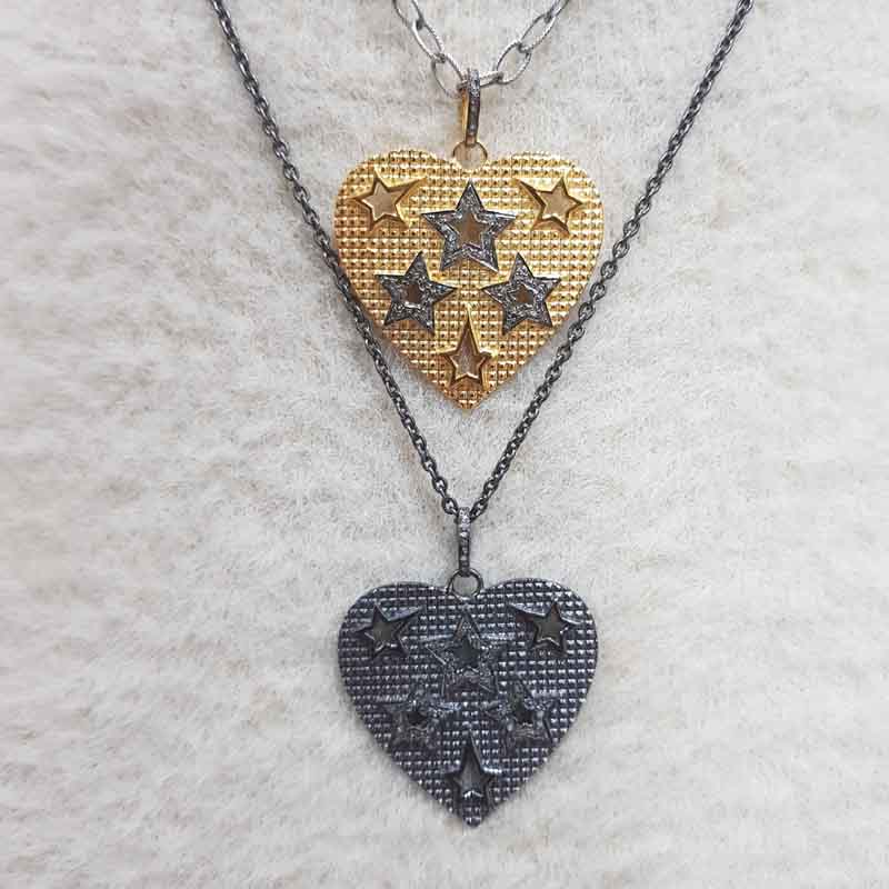 Antique Finish Designer Heart With Stars Pendent