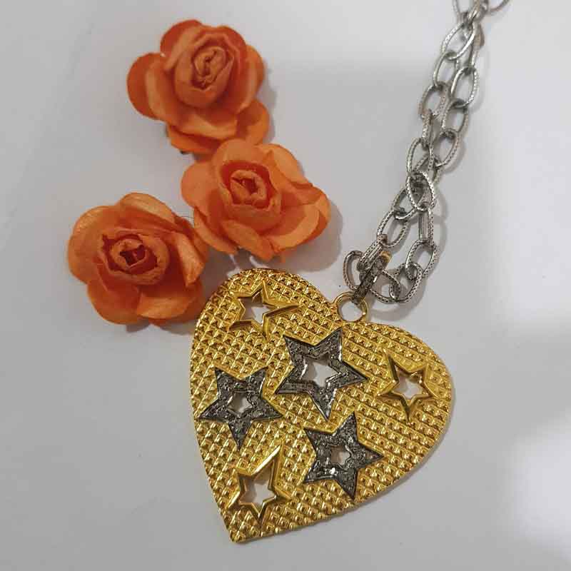 Antique Finish Designer Heart With Stars Pendent