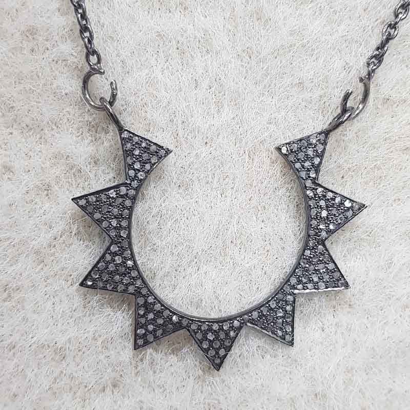 Natural Pave Diamond Necklace Style Sunburst Pave Diamond Pendent