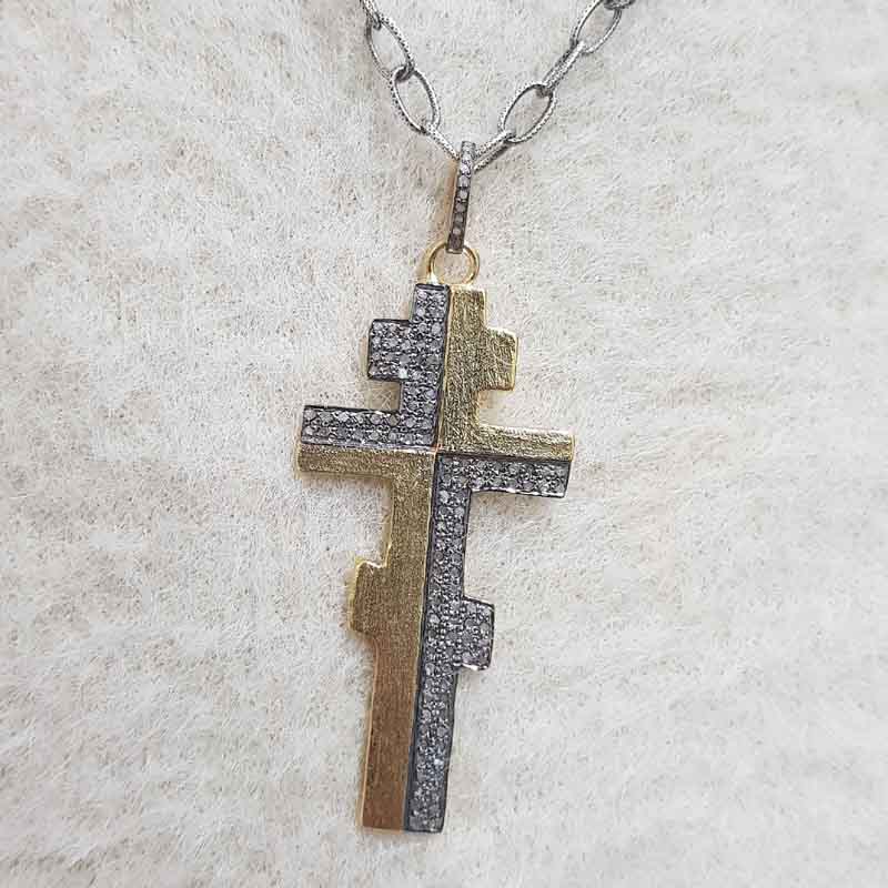 Yellow And Black Rhodium Plated Beautifully Designed Cross Pendent