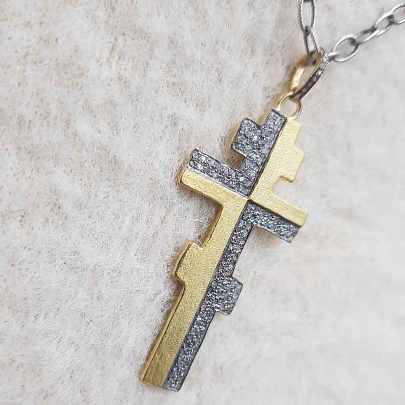 Yellow And Black Rhodium Plated Beautifully Designed Cross Pendent