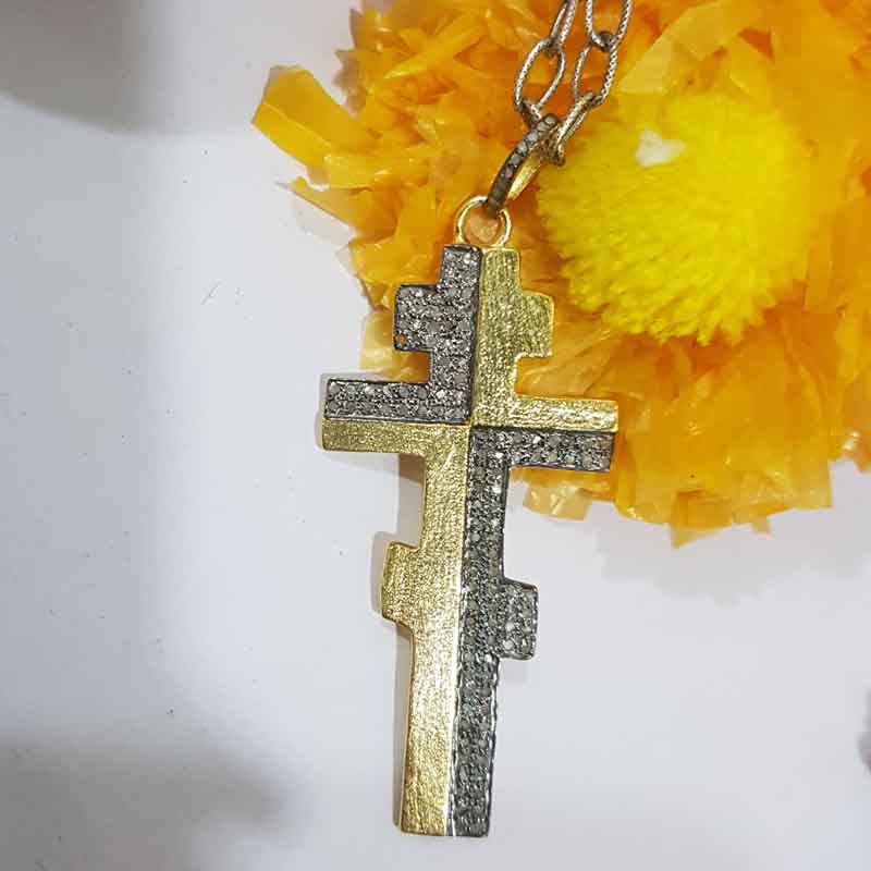 Yellow And Black Rhodium Plated Beautifully Designed Cross Pendent