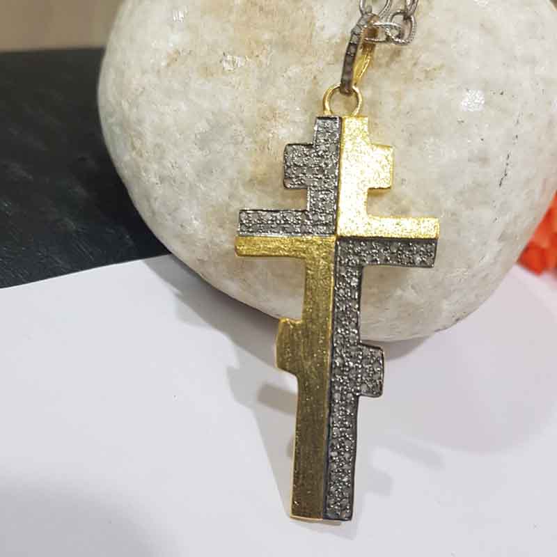 Yellow And Black Rhodium Plated Beautifully Designed Cross Pendent